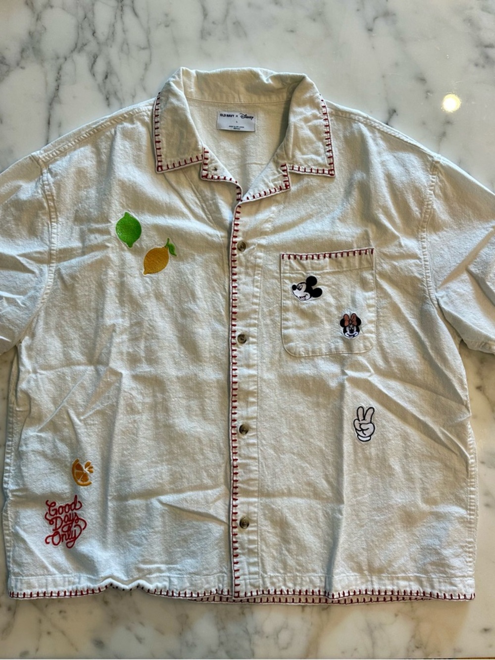Disney x Old Navy Men’s Cream Short-Sleeve Patch Shirt